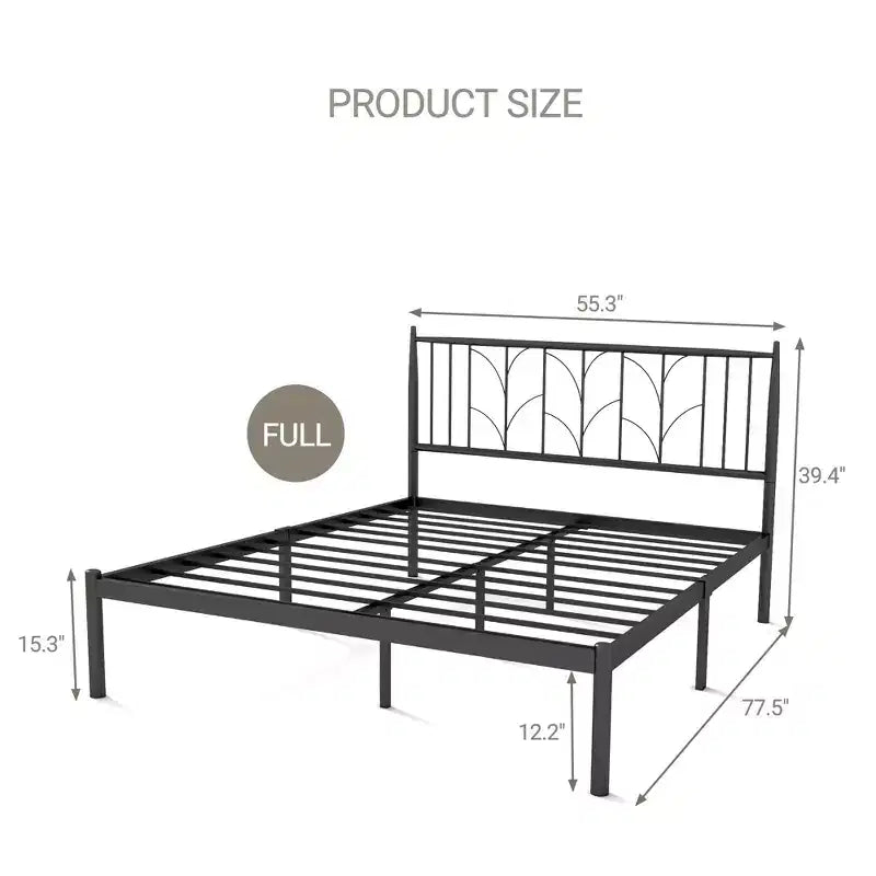 Cadre de lit double avec tête de lit de style vintage/Sommier tapissier/Rangement sous le lit/Pas besoin de sommier à ressorts/Support à lattes robuste Noir