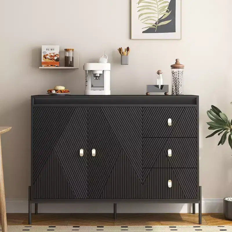 Meuble de rangement Okak Buffet, Buffet cannelé avec portes et étagères réglables, Console de bar à café pour salon/salle à manger