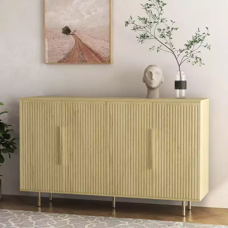 Meuble de rangement Okak Buffet, Buffet cannelé avec portes et étagères réglables, Console de bar à café pour salon/salle à manger