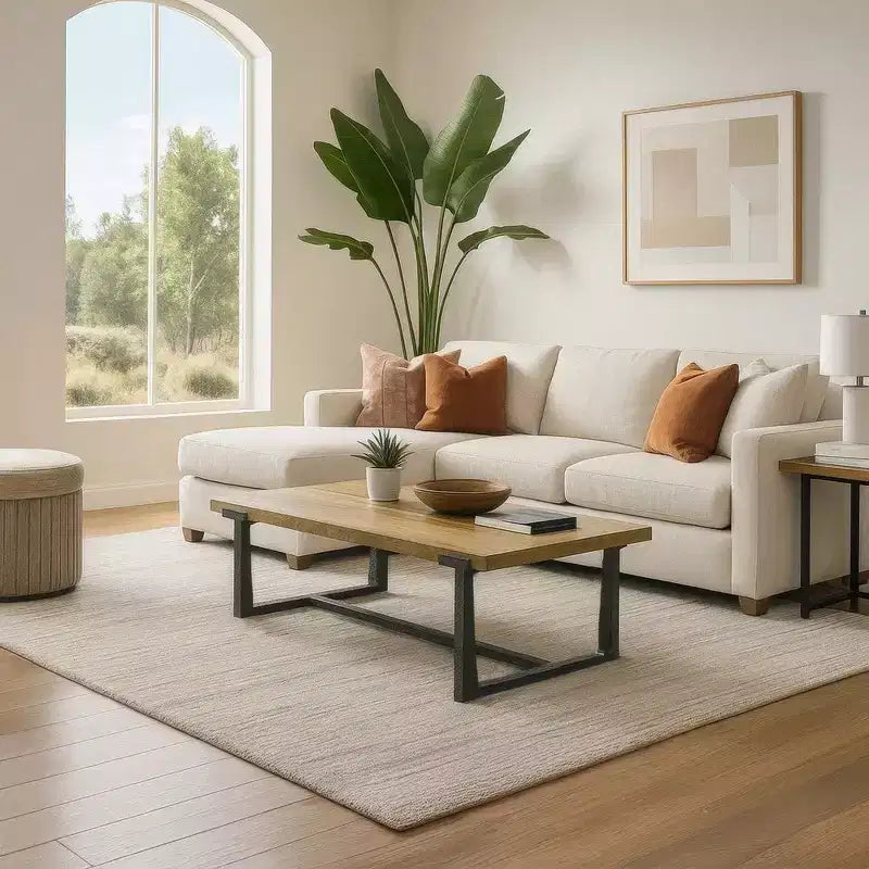 Table basse Royal Hampton 48 | Cadre noir en aluminium moulé fait main | Plateau en bois de manguier massif