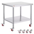 VEVOR Stainless Steel Work Table 36 x 30 x 34 Inch, 700 LBS Load Capacity with 4 Wheels, 3 Adjustable Height Levels, Silver