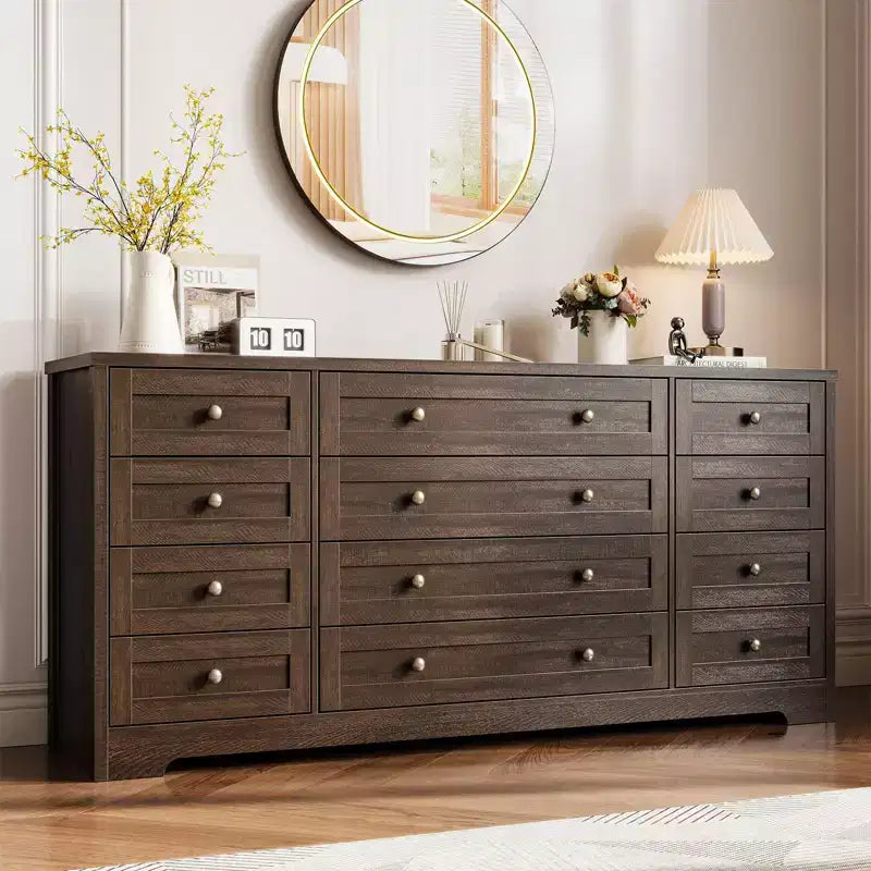 Commode GustoWave à 12 tiroirs pour chambre à coucher, 63 commodes en bois pour salon pour téléviseur de 65 pouces, commode moderne