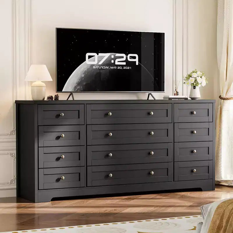 Commode GustoWave à 12 tiroirs pour chambre à coucher, 63 commodes en bois pour salon pour téléviseur de 65 pouces, commode moderne