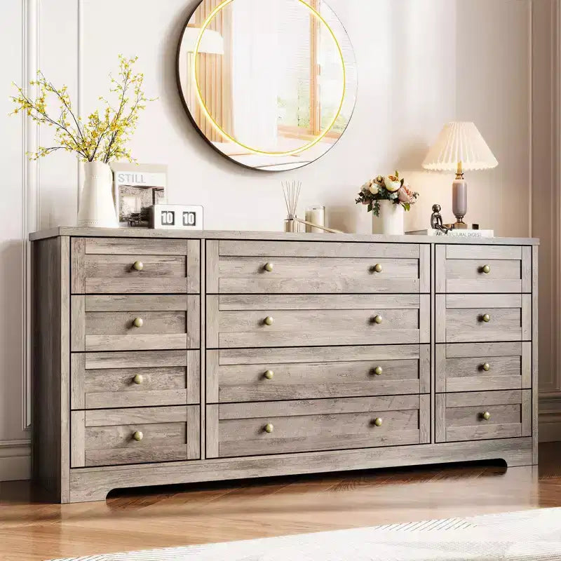 Commode GustoWave à 12 tiroirs pour chambre à coucher, 63 commodes en bois pour salon pour téléviseur de 65 pouces, commode moderne