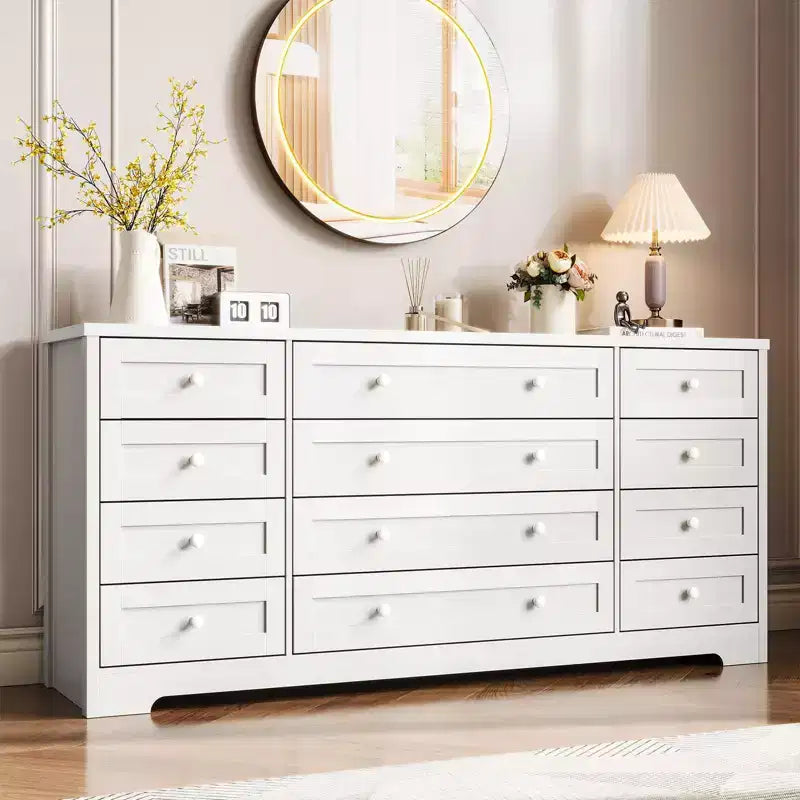 Commode GustoWave à 12 tiroirs pour chambre à coucher, 63 commodes en bois pour salon pour téléviseur de 65 pouces, commode moderne