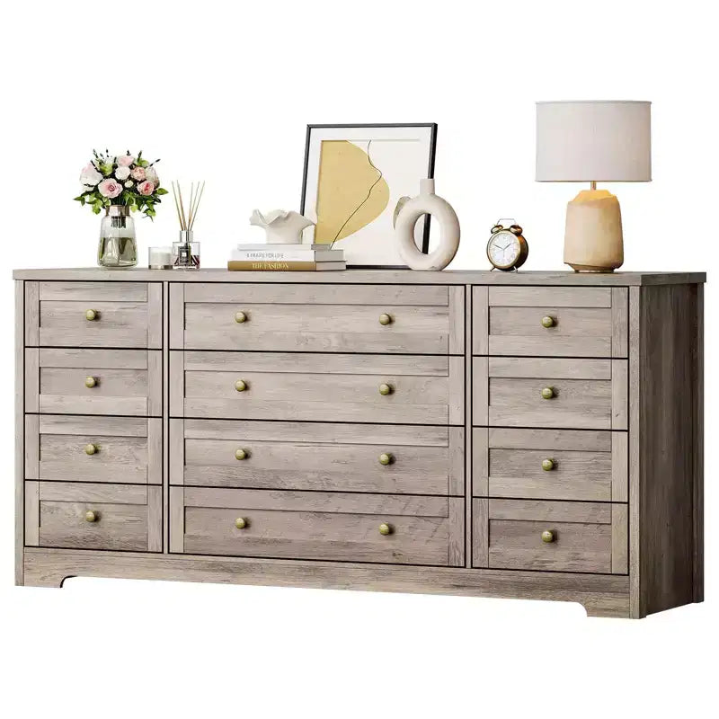 Commode GustoWave à 12 tiroirs pour chambre à coucher, 63 commodes en bois pour salon pour téléviseur de 65 pouces, commode moderne