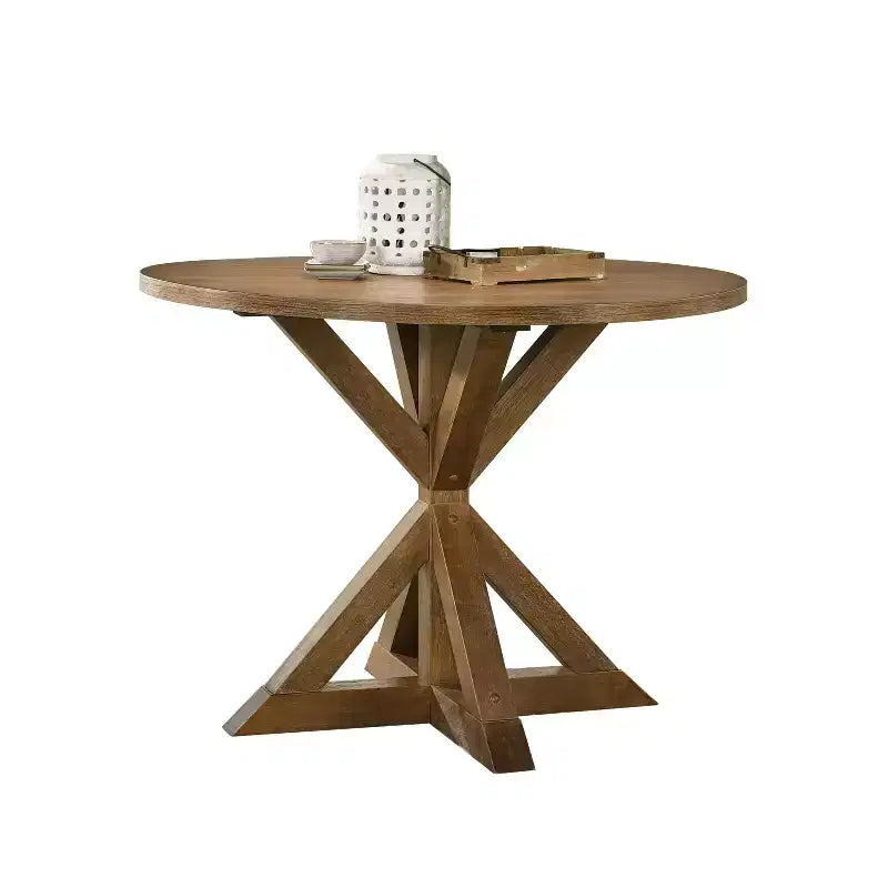 Okak Morden 47.2 Table de salle à manger ronde Table de salle à manger Table de hauteur de comptoir avec base en croix pour cuisine pour 4, marron