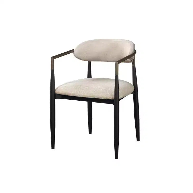 HomeRoots Lot de deux chaises de salle à manger avec accoudoirs, dossier ouvert, en tissu rembourré beige et noir