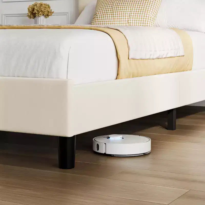 Cadre de lit double avec tête de lit réglable, sommier tapissier en velours capitonné, aucun sommier à ressorts requis (beige)
