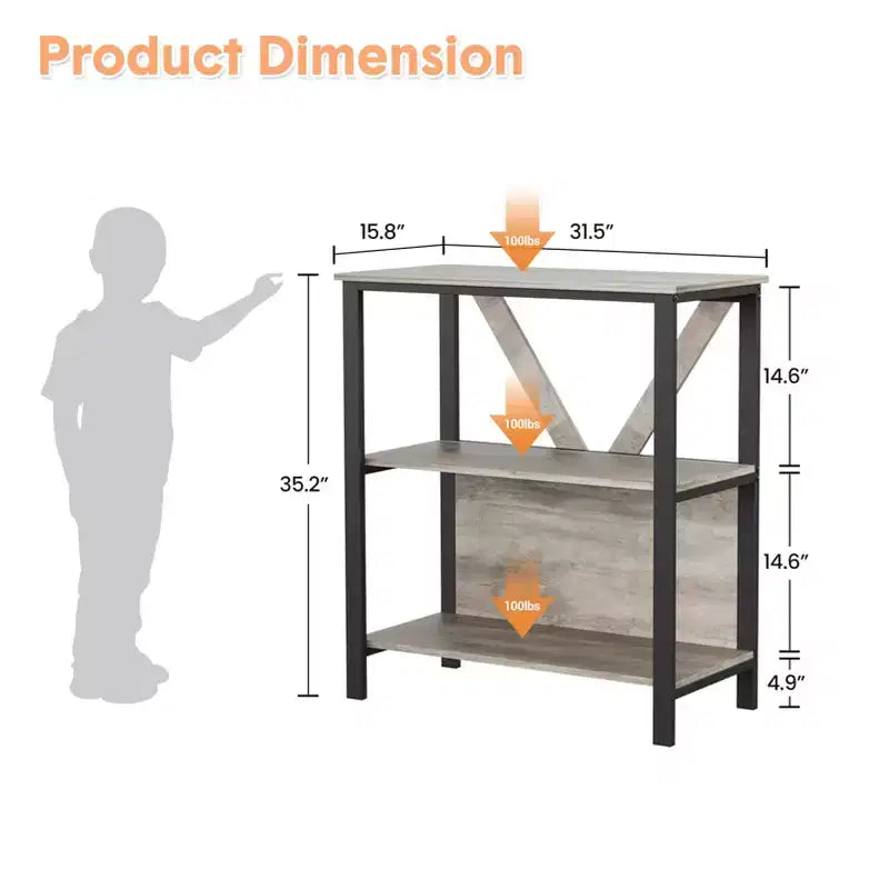 Étagère avec lumières LED réglables - Bibliothèque industrielle rustique à cadre métallique avec étagères ouvertes, petite étagère basse pour le bureau à domicile, la chambre à coucher