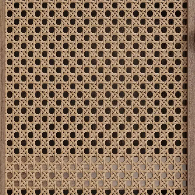 Armoire de cuisine avec portes en rotin, Armoire de rangement haute de 162 cm avec 2 tiroirs et étagères réglables, Armoire de cuisine en bois