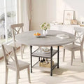 Dining Table Round Table - 47 Inch for 4-6 People, Spacious Dinner Kitchen Table with Sturdy Structure & Adjustable Leg Pads