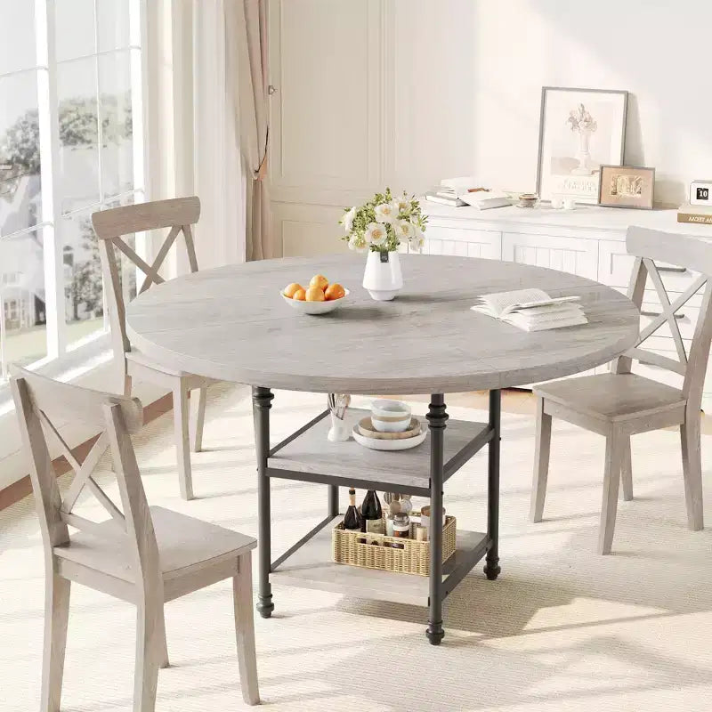 Dining Table Round Table - 47 Inch for 4-6 People, Spacious Dinner Kitchen Table with Sturdy Structure & Adjustable Leg Pads