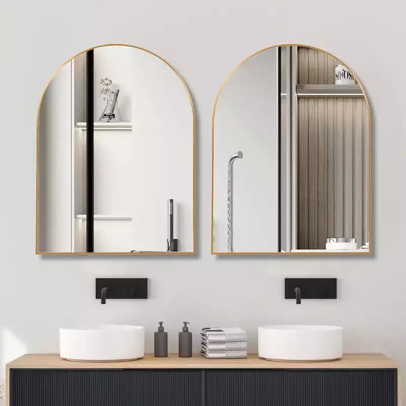 Miroir mural de salle de bain arqué Whisen 30x40 pouces, verre HD premium, cadre en aluminium brossé