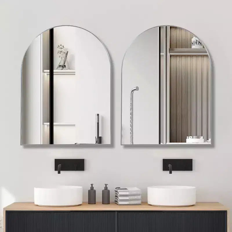 Miroir mural de salle de bain arqué Whisen 30x40 pouces, verre HD premium, cadre en aluminium brossé