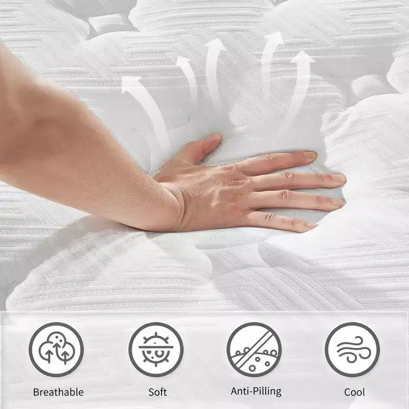GDFStudio Cecil, matelas hybride à plateau-coussin avec ressorts ensachés individuels, en mousse à mémoire de forme respirante de 30,5 cm et revêtement tricoté