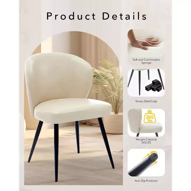 Lot de 2 chaises de salle à manger capitonnées GustoWave Mid-Century, chaises de cuisine modernes en forme de coquille, similicuir avec surpiqûres
