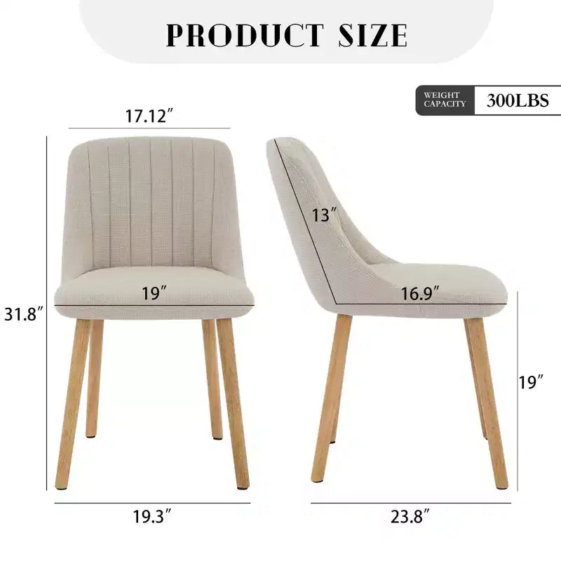 Lot de 2 Chaises de Salle à Manger Rembourrées avec Pieds en Chêne - Capacité de Charge 136 kg, Chaise avec Dossier Courbé en Lin