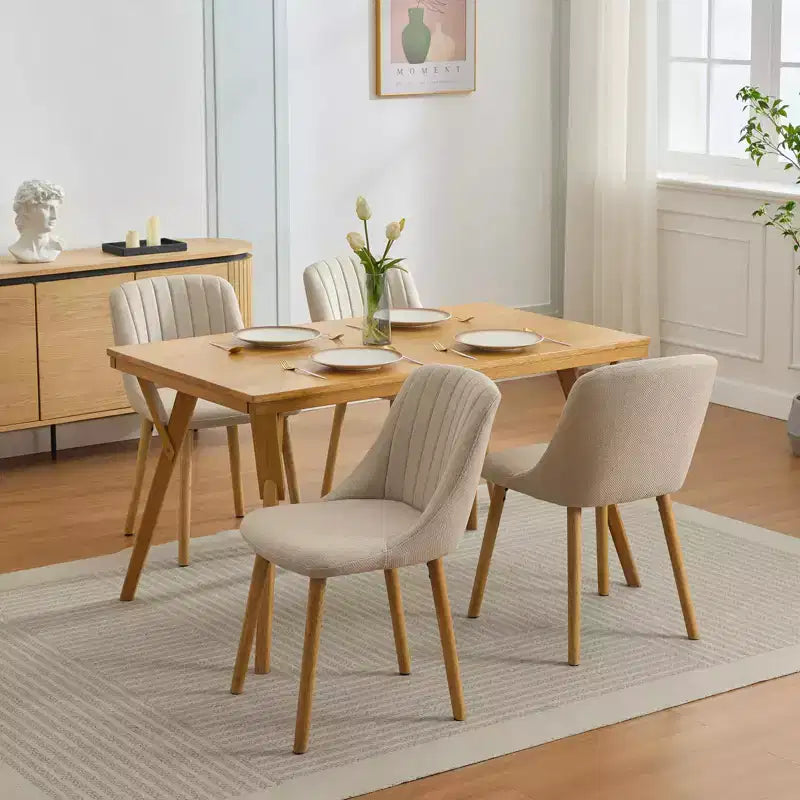 Lot de 2 Chaises de Salle à Manger Rembourrées avec Pieds en Chêne - Capacité de Charge 136 kg, Chaise avec Dossier Courbé en Lin