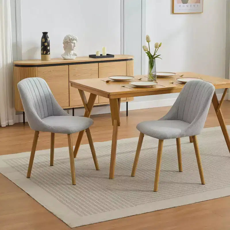 Lot de 2 Chaises de Salle à Manger Rembourrées avec Pieds en Chêne - Capacité de Charge 136 kg, Chaise avec Dossier Courbé en Lin