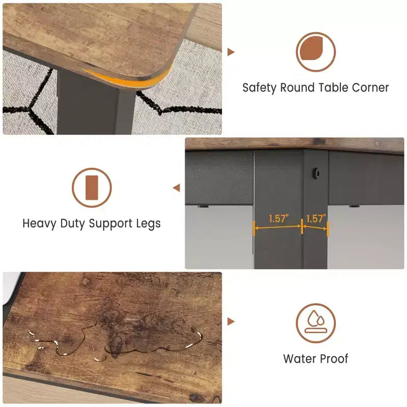 Bureau informatique 160 cm - Grande table d'écriture avec pieds en métal, bureau en bois noir pour la maison/le bureau, poste de travail multifonctionnel
