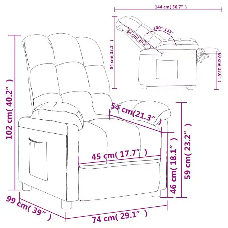 vidaXL Fauteuil inclinable de relaxation réglable et confortable en tissu pour cinéma maison
