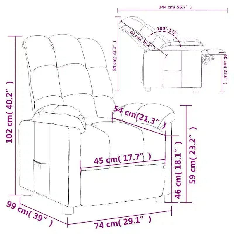vidaXL Fauteuil inclinable de relaxation réglable et confortable en tissu pour cinéma maison