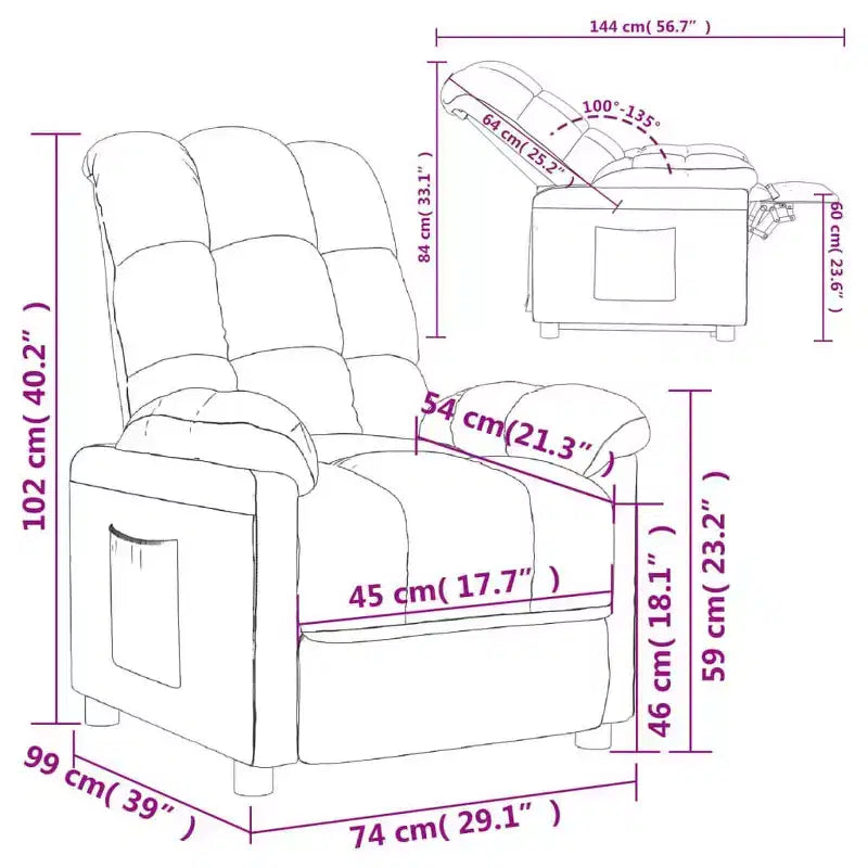 vidaXL Fauteuil inclinable de relaxation réglable et confortable en tissu pour cinéma maison