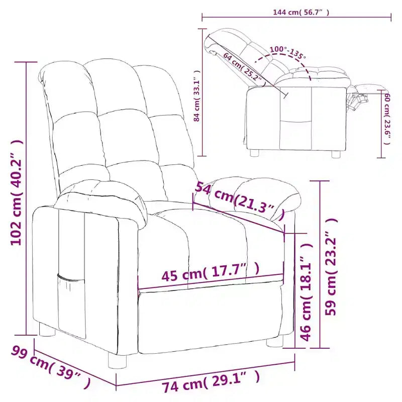 vidaXL Fauteuil inclinable de relaxation réglable et confortable en tissu pour cinéma maison