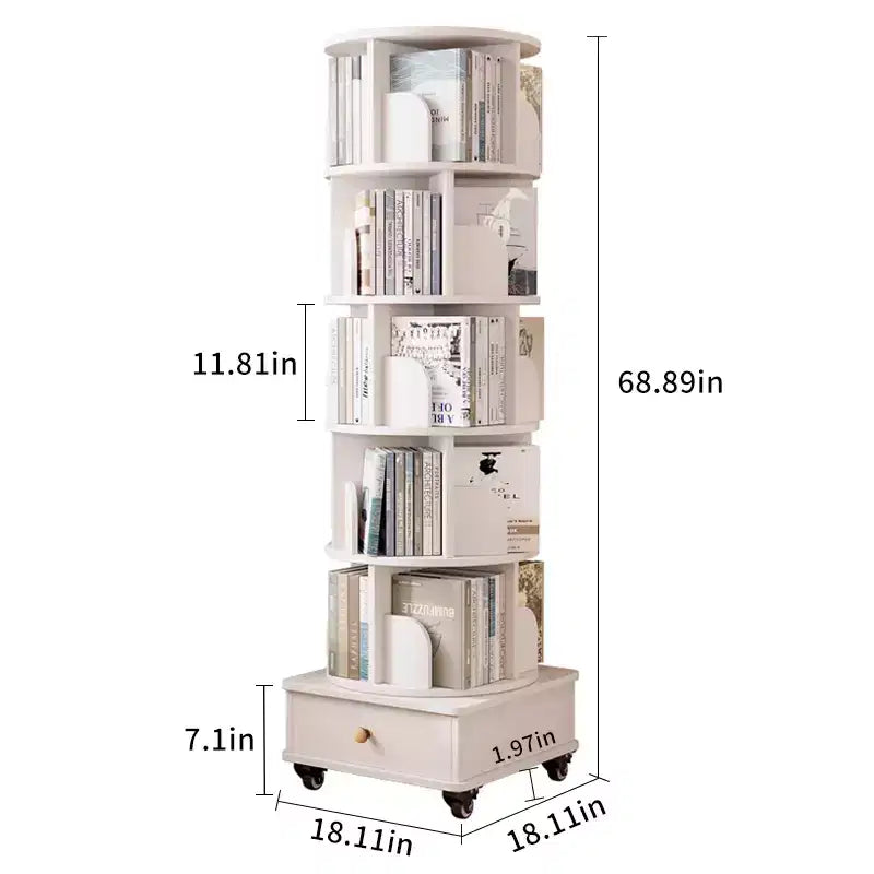 MAYEERTY Bibliothèque d'angle à écran 360° pour petits espaces, étagère de rangement à 6 niveaux avec roulettes pour salon, chambre, blanc