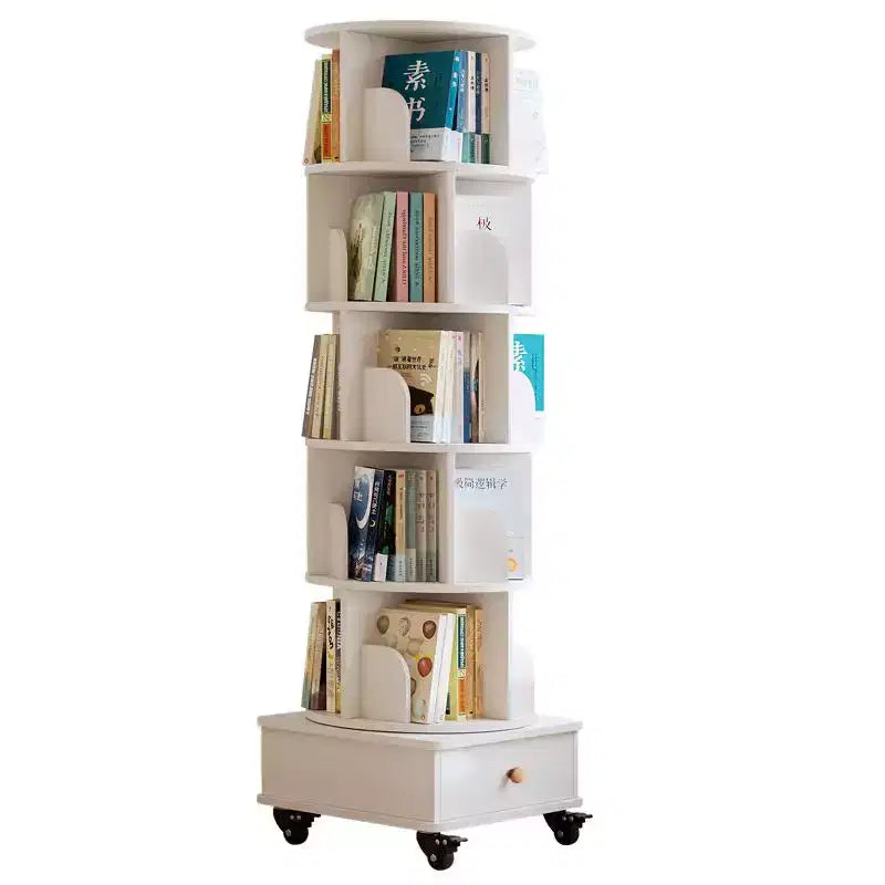 MAYEERTY Bibliothèque d'angle à écran 360° pour petits espaces, étagère de rangement à 6 niveaux avec roulettes pour salon, chambre, blanc