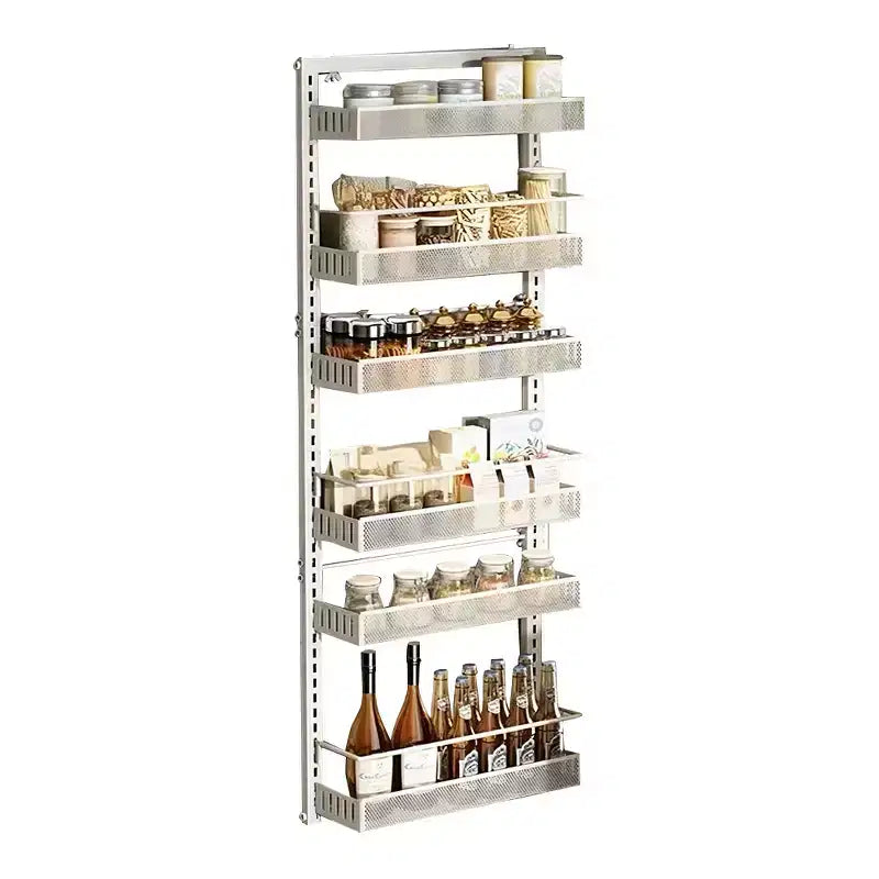 Organisateur de garde-manger à suspendre, étagère à épices murale, rangement suspendu pour garde-manger, 6 paniers réglables en métal robuste pour cuisine domestique, porte arrière