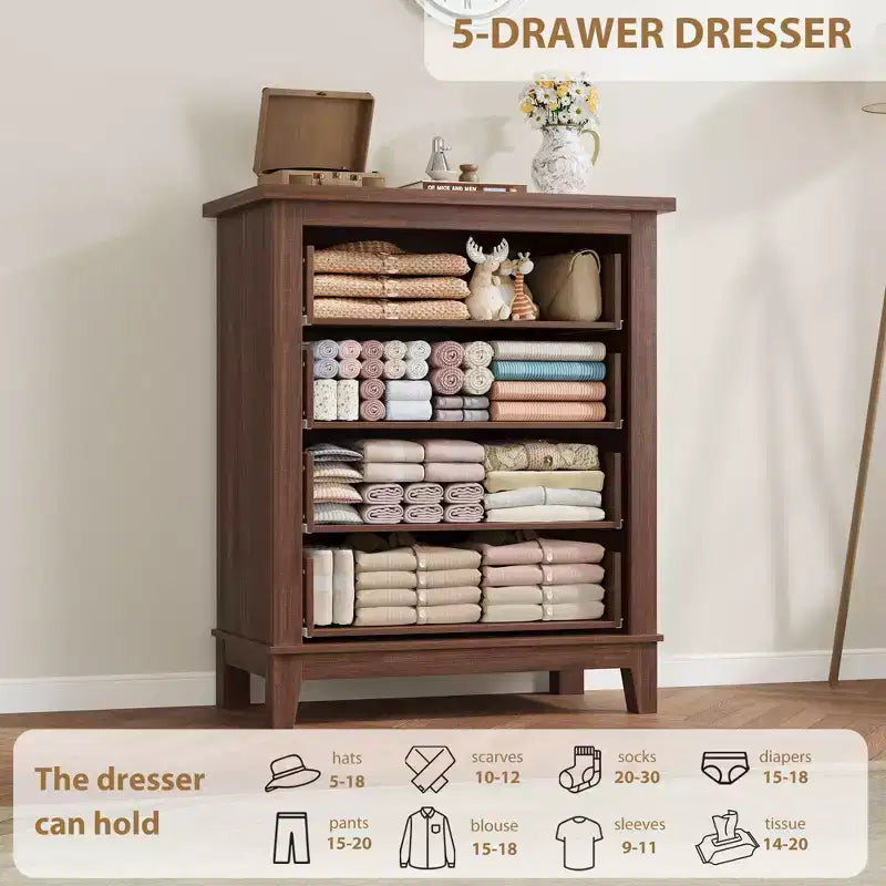 Commode de chambre à 4 tiroirs TROPOW, commode verticale de 88,4 cm de haut avec grand espace de rangement, armoire de rangement autoportante en bois pour chambre à coucher, salon, grise