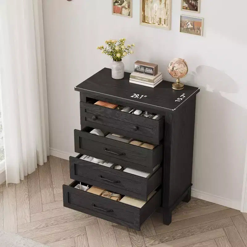 Commode de chambre à 4 tiroirs TROPOW, commode verticale de 88,4 cm de haut avec grand espace de rangement, armoire de rangement autoportante en bois pour chambre à coucher, salon, grise