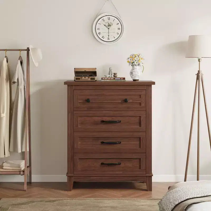 Commode de chambre à 4 tiroirs TROPOW, commode verticale de 88,4 cm de haut avec grand espace de rangement, armoire de rangement autoportante en bois pour chambre à coucher, salon, grise