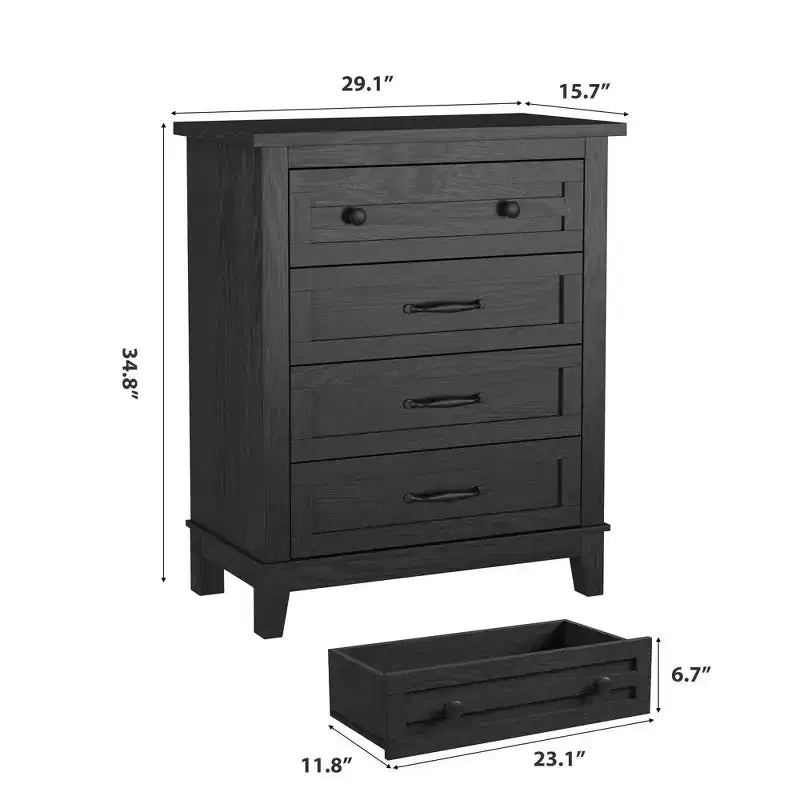 Commode de chambre à 4 tiroirs TROPOW, commode verticale de 88,4 cm de haut avec grand espace de rangement, armoire de rangement autoportante en bois pour chambre à coucher, salon, grise