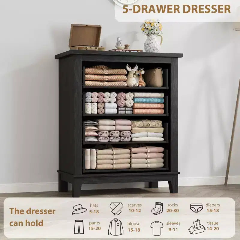 Commode de chambre à 4 tiroirs TROPOW, commode verticale de 88,4 cm de haut avec grand espace de rangement, armoire de rangement autoportante en bois pour chambre à coucher, salon, grise