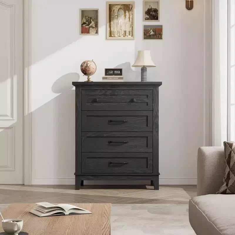 Commode de chambre à 4 tiroirs TROPOW, commode verticale de 88,4 cm de haut avec grand espace de rangement, armoire de rangement autoportante en bois pour chambre à coucher, salon, grise