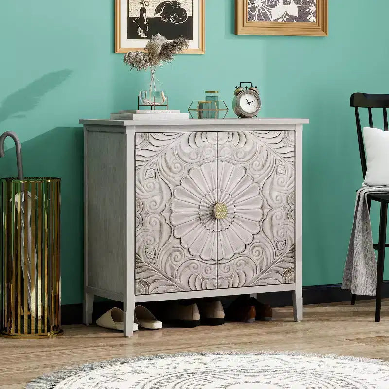 Buffet de salle à manger en bois Okak, meuble de rangement décoratif avec 2 portes et étagères réglables, console pour cuisine/salon/salle à manger