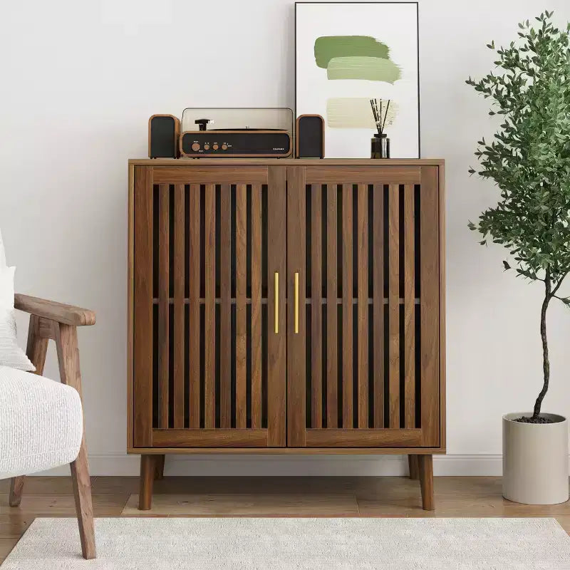 Buffet de salle à manger en bois Okak, meuble de rangement décoratif avec 2 portes et étagères réglables, console pour cuisine/salon/salle à manger