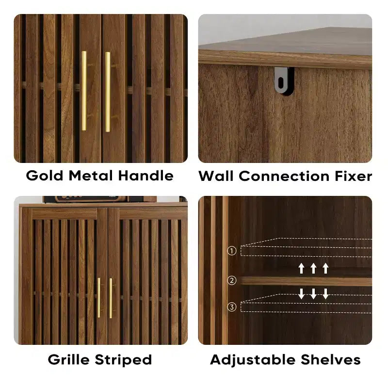 Buffet de salle à manger en bois Okak, meuble de rangement décoratif avec 2 portes et étagères réglables, console pour cuisine/salon/salle à manger