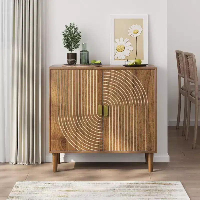 Buffet de salle à manger en bois Okak, meuble de rangement décoratif avec 2 portes et étagères réglables, console pour cuisine/salon/salle à manger
