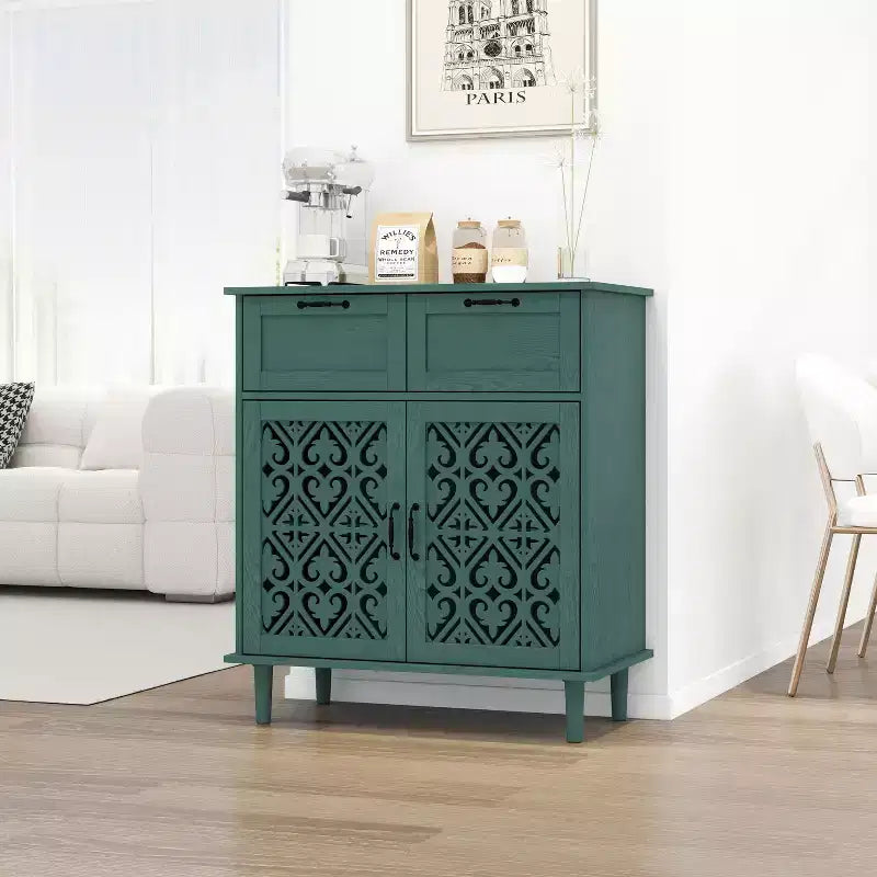 Buffet de salle à manger en bois Okak, meuble de rangement décoratif avec 2 portes et étagères réglables, console pour cuisine/salon/salle à manger