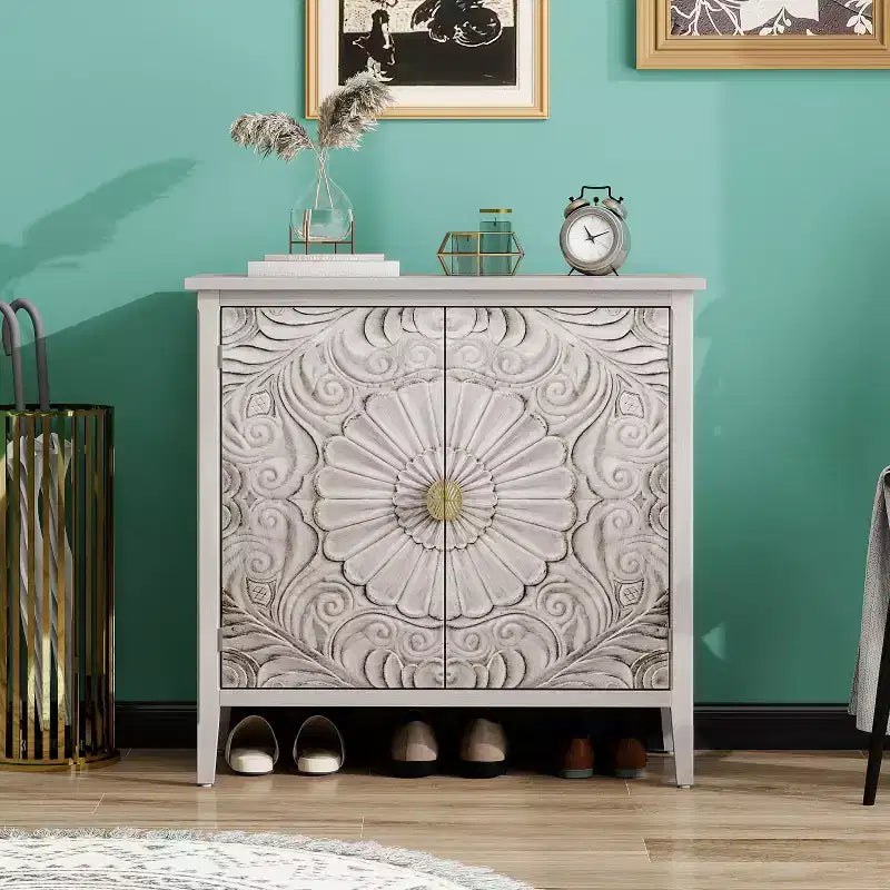 Buffet de salle à manger en bois Okak, meuble de rangement décoratif avec 2 portes et étagères réglables, console pour cuisine/salon/salle à manger