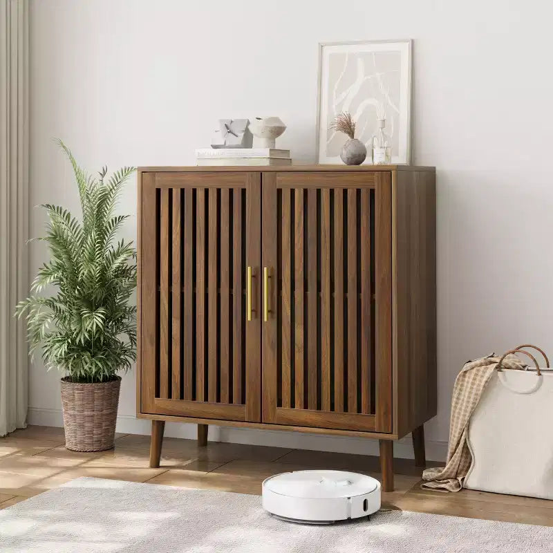 Buffet de salle à manger en bois Okak, meuble de rangement décoratif avec 2 portes et étagères réglables, console pour cuisine/salon/salle à manger