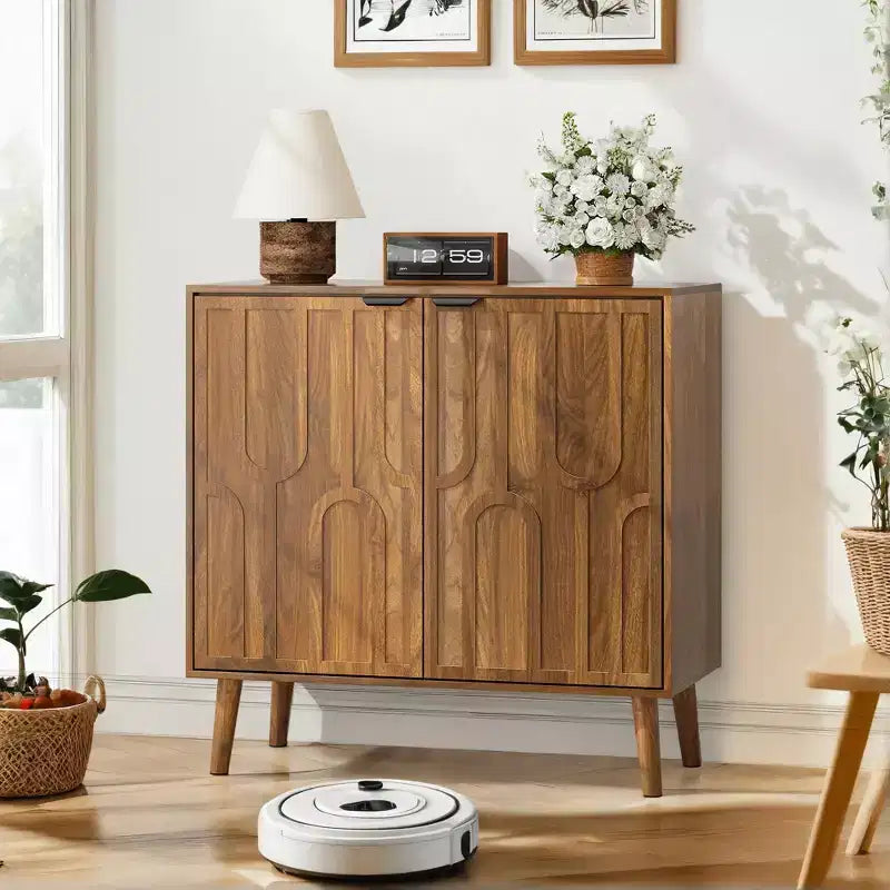 Buffet de salle à manger en bois Okak, meuble de rangement décoratif avec 2 portes et étagères réglables, console pour cuisine/salon/salle à manger