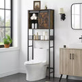 Over The Toilet Storage Cabinet, Farmhouse Bathroom Cabinet with Sliding Door - Adjustable Shelf Rustic Brown