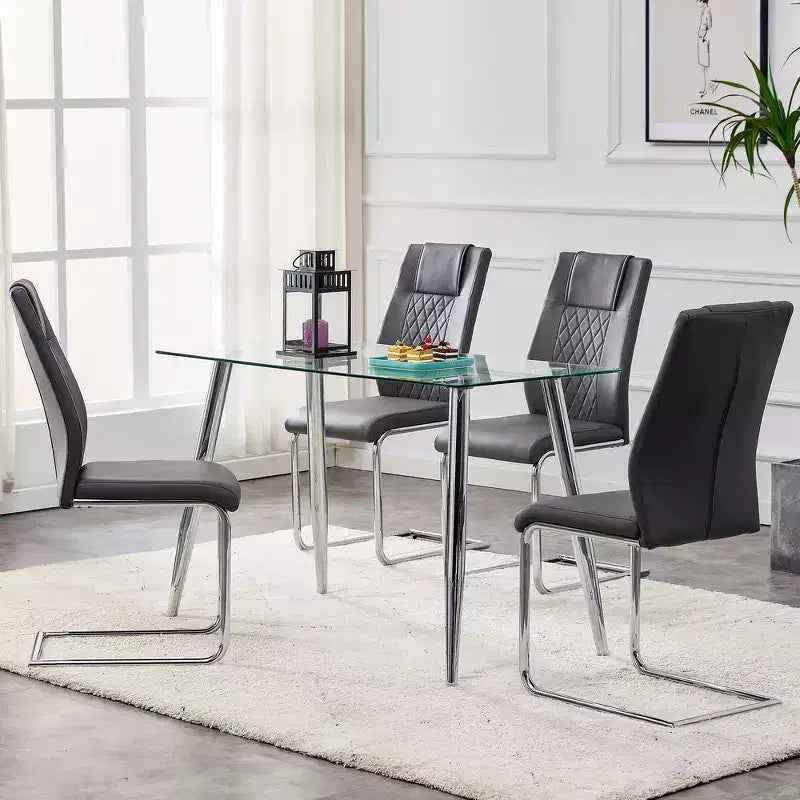 Lot de 4 chaises de salle à manger Zeus et Ruta en similicuir moderne avec revêtement et pieds en métal – Idéales pour la cuisine, le salon et la chambre à coucher.