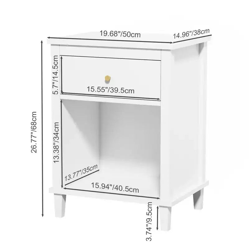 MAYEERTY Table de chevet en bois avec un tiroir et une étagère pour chambre à coucher ou salon, blanc