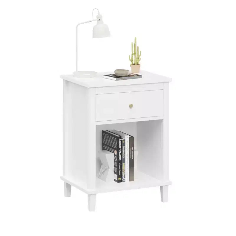 MAYEERTY Table de chevet en bois avec un tiroir et une étagère pour chambre à coucher ou salon, blanc